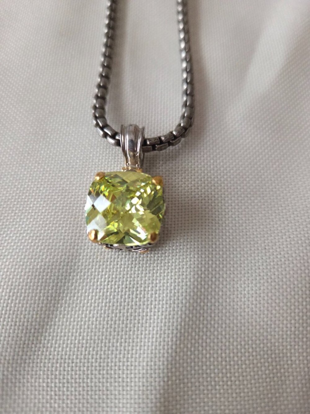 Stainless Steel and Green Crystal Statement Necklace